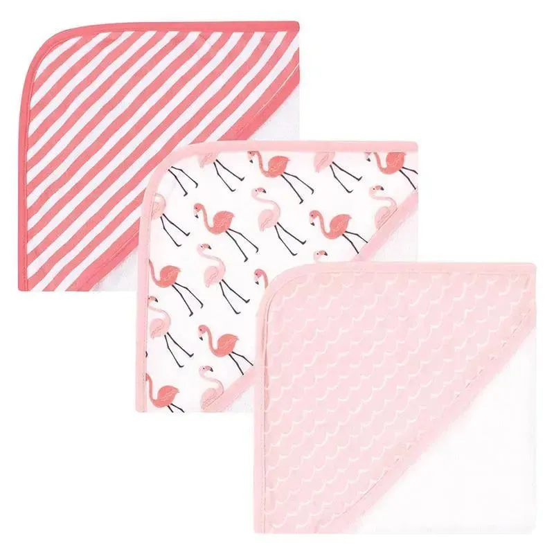 Baby Vision - 3Pk Hudson Baby Cotton Rich Hooded Towels, Coral Flamingo