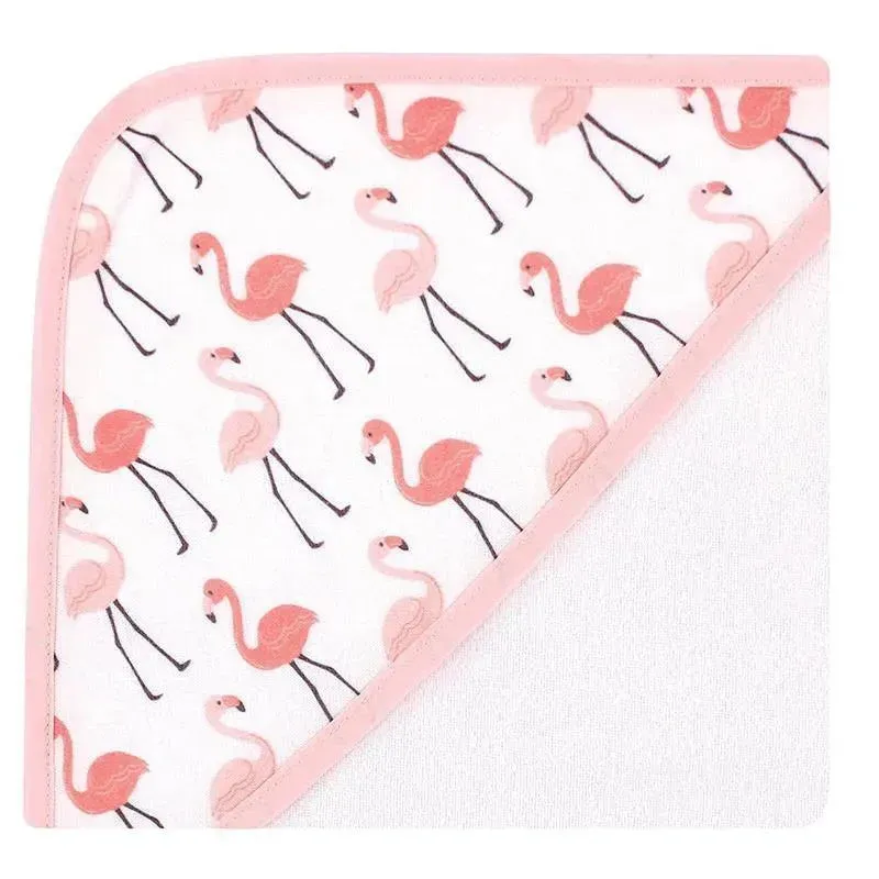 Baby Vision - 3Pk Hudson Baby Cotton Rich Hooded Towels, Coral Flamingo - Image 3