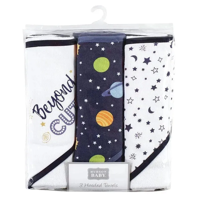 Baby Vision - 3Pk Hudson Baby Cotton Rich Hooded Towels, Solar System - Image 5