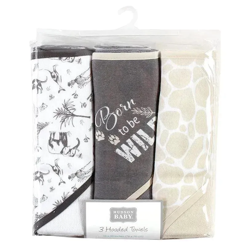 Baby Vision - 3Pk Hudson Baby Cotton Rich Hooded Towels, Vintage Safari - Image 5
