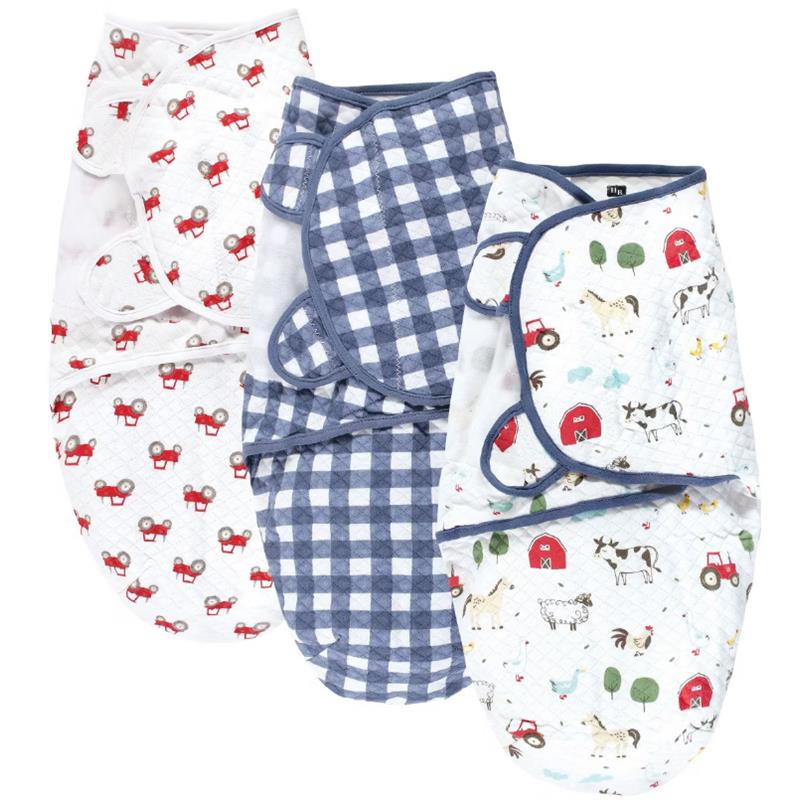 Baby Vision - 3Pk Hudson Baby Infant Boy Quilted Cotton Swaddle, Boy Farm Animals