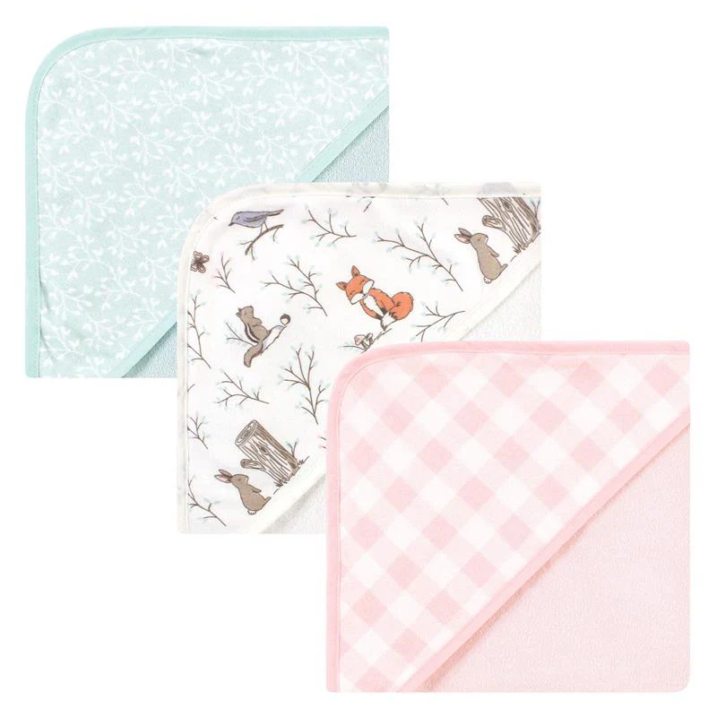Baby Vision - 3Pk Hudson Baby Unisex Baby Cotton Rich Hooded Towels, Enchanted Forest - Image 2