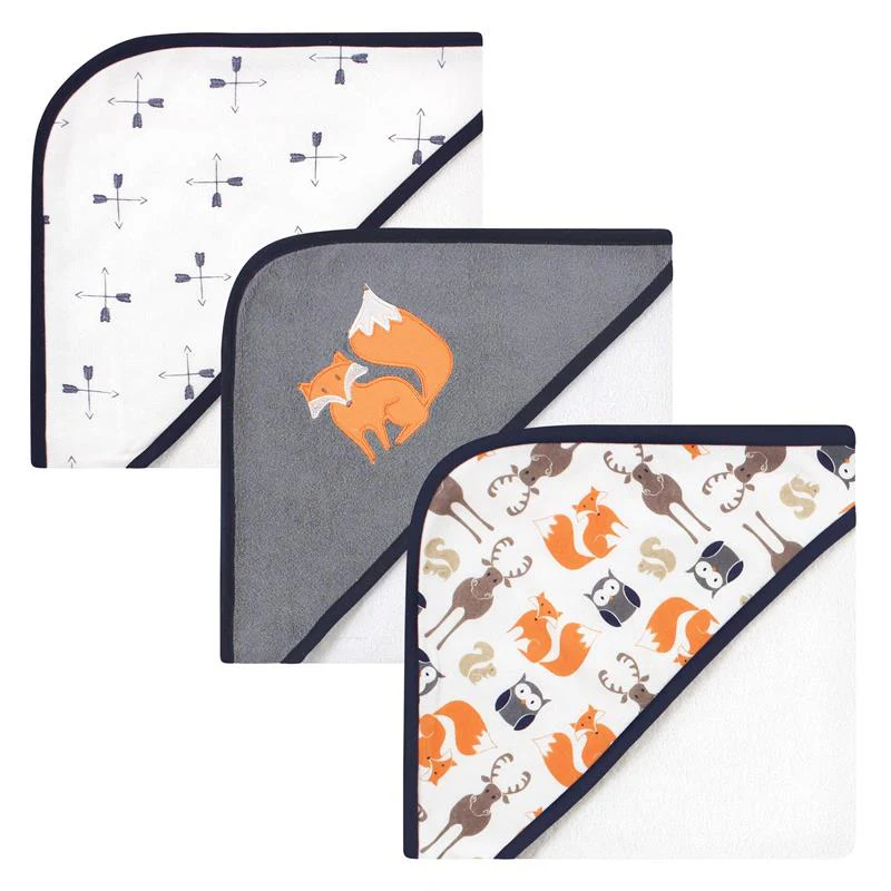 Baby Vision - 3Pk Hudson Baby Unisex Baby Cotton Rich Hooded Towels, Orange Fox - Image 2
