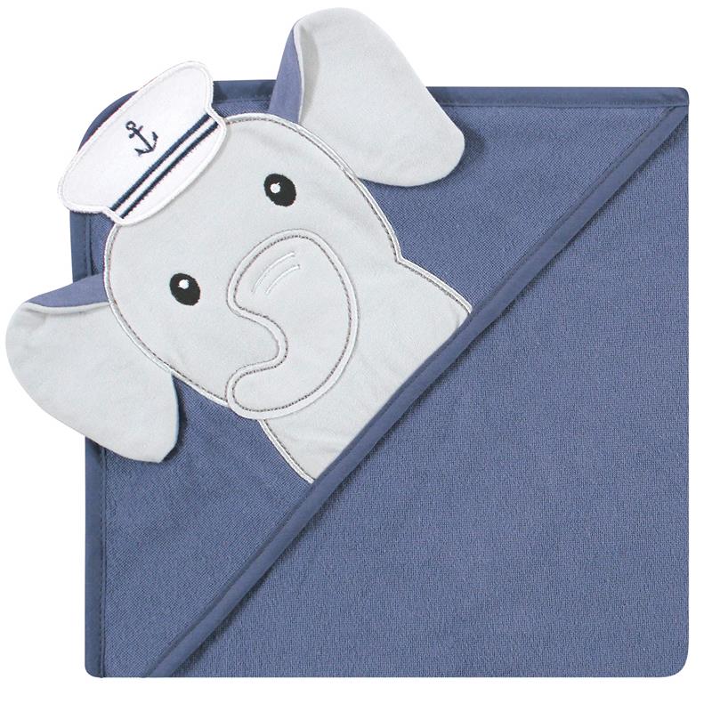 Baby Vision - 3Pk Hudson Baby Unisex Baby Cotton Rich Hooded Towels, Sailor Elephant - Image 4