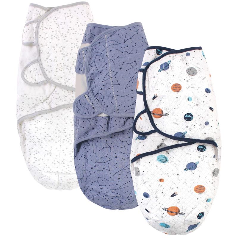 Baby Vision - 3Pk Hudson Baby Unisex Baby Quilted Cotton Swaddle Wrap, Space - Image 2