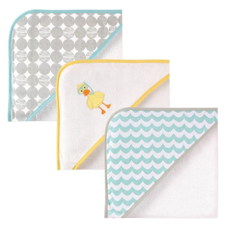 Baby Vision - 3Pk Luvable Friends Unisex Baby Cotton Terry Hooded Towels, Scuba Duck