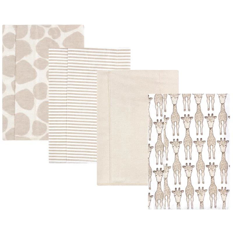 Baby Vision 4 Pk Cotton Flannel Burp Cloths, Giraffe, One Size
