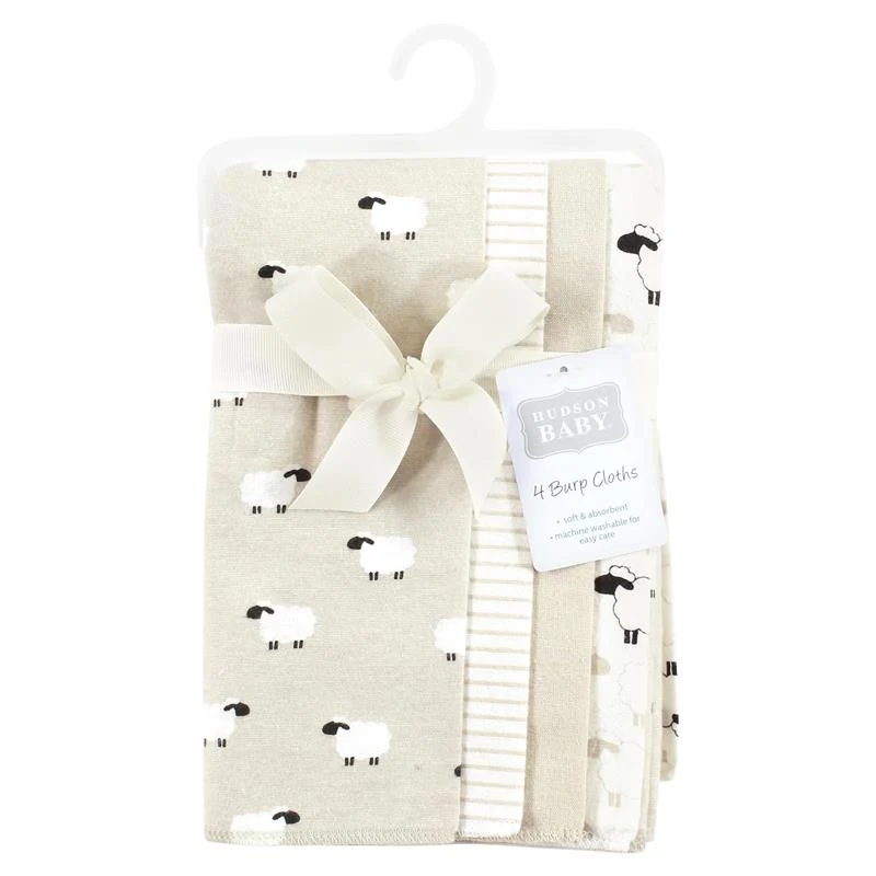 Baby Vision - 4Pk Flannel Burp Cloth Taupe Sheep - Image 2