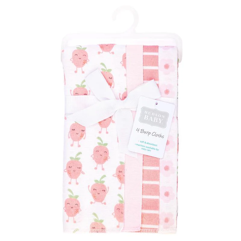Baby Vision 4Pk Flannel Burp Cloths Happy Strawberries - Image 2
