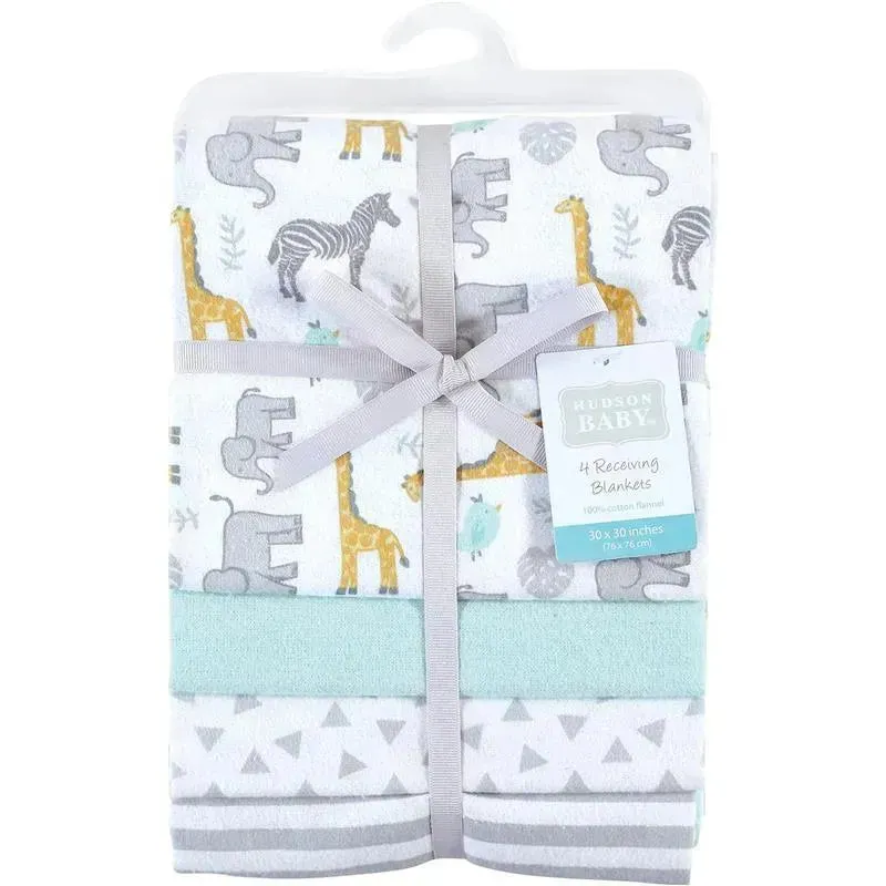 Baby Vision - 4Pk Flannel Receiving Blankets, Yellow Safari - Image 2