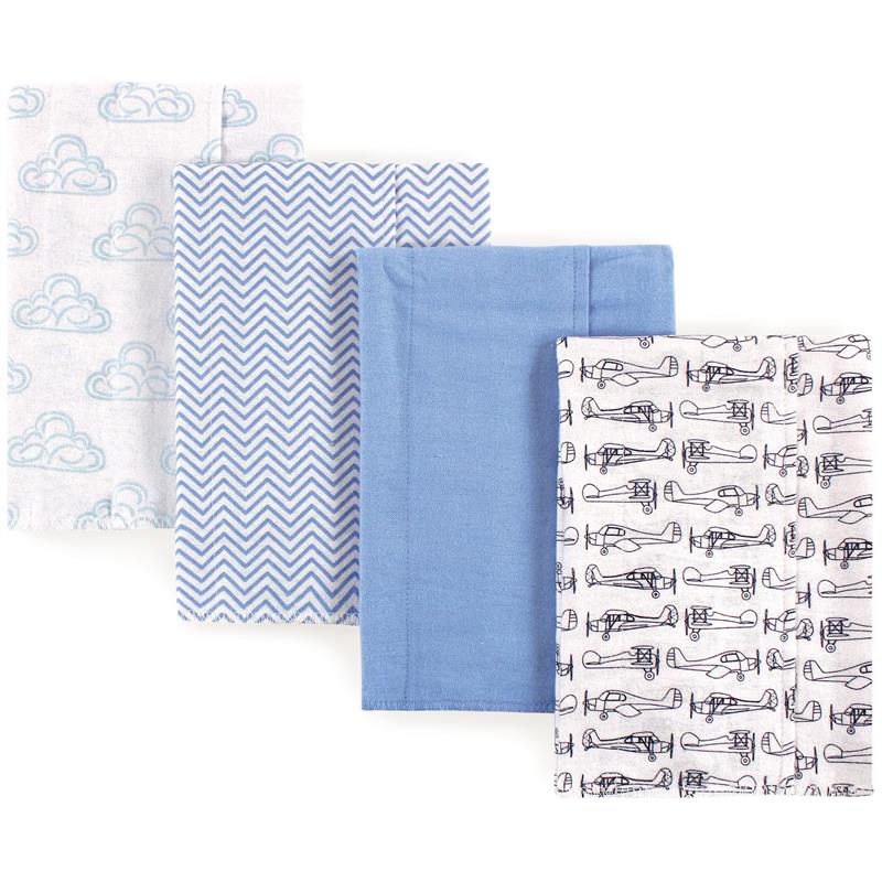 Baby Vision - 4Pk Hudson Baby Unisex Baby Cotton Flannel Burp Cloths, Airplane