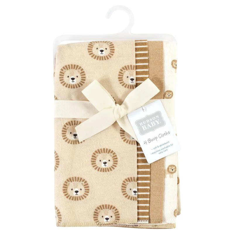 Baby Vision - 4Pk Hudson Baby Unisex Baby Cotton Flannel Burp Cloths, Brave Lion, One Size - Image 2