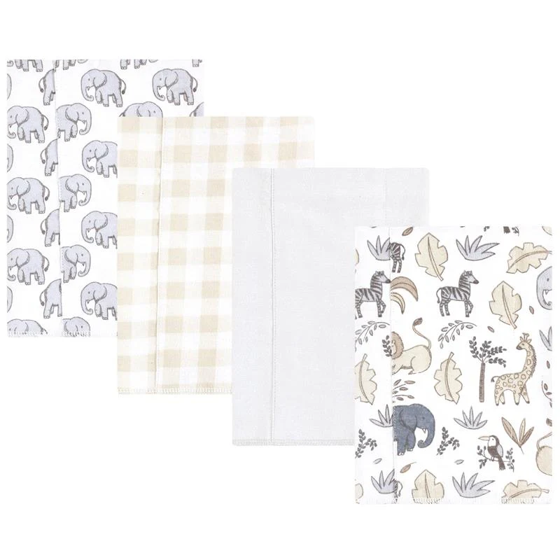 Baby Vision - 4Pk Hudson Baby Unisex Baby Cotton Flannel Burp Cloths Neutral Safari