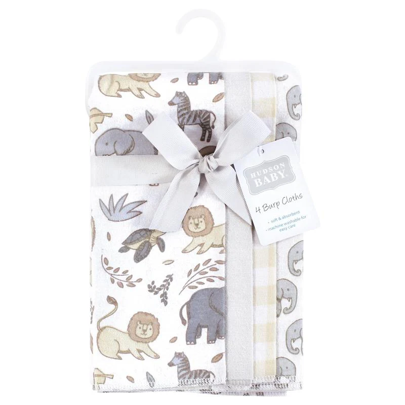 Baby Vision - 4Pk Hudson Baby Unisex Baby Cotton Flannel Burp Cloths Neutral Safari - Image 2