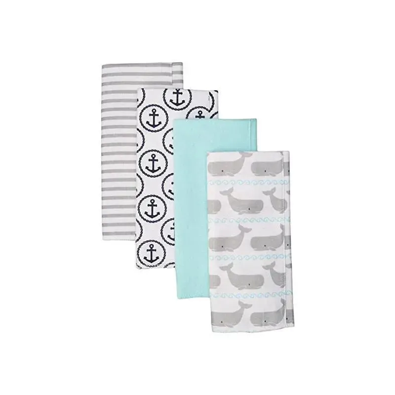 Baby Vision - 4Pk Hudson Baby Unisex Baby Cotton Flannel Burp Cloths, Whale