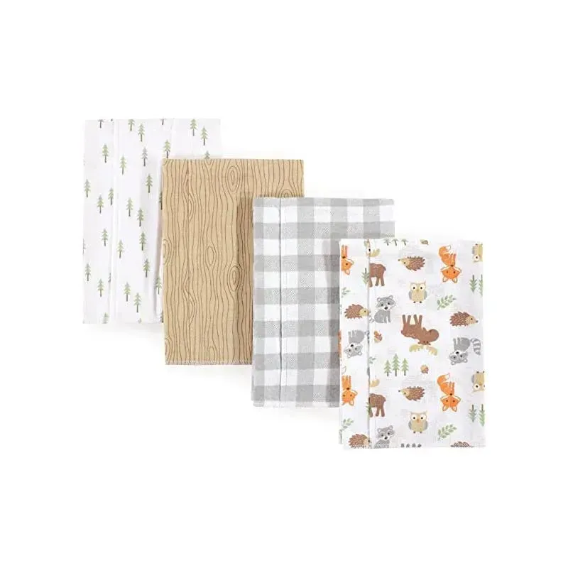 Baby Vision - 4Pk Hudson Baby Unisex Baby Cotton Flannel Burp Cloths, Woodland