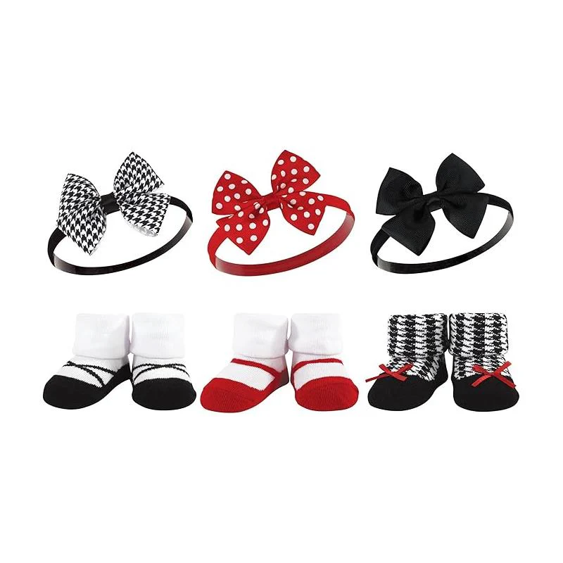 Baby Vision 6Pk Headband & Sock Set, Red Houndstooth