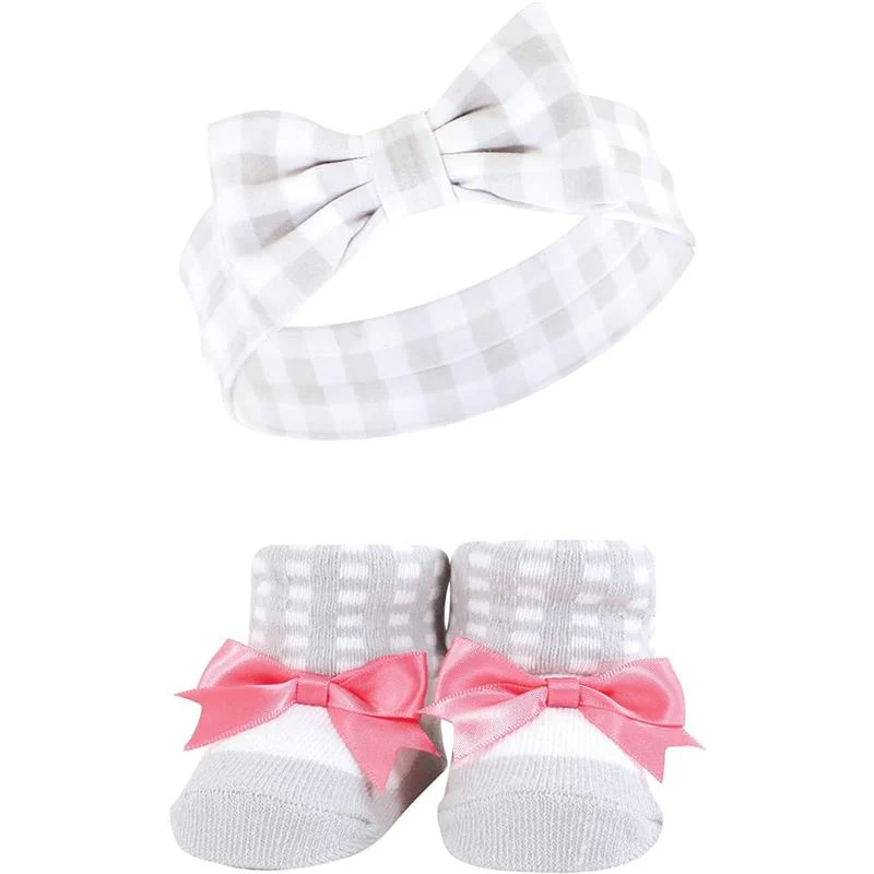 Baby Vision 6Pk Headband & Socks, Pink/Charcoal - Image 2