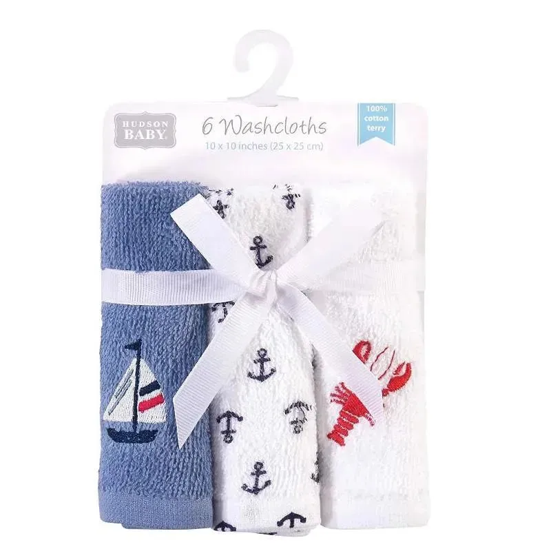 Baby Vision - 6Pk Hudson Baby Unisex Baby Super Soft Cotton Washcloths, Lobster - Image 2