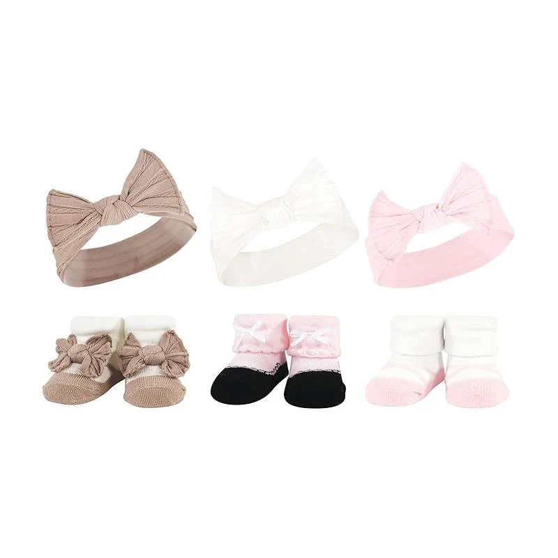 Baby Vision 6Pk Knit Headband & Sock Set, Pink Taupe