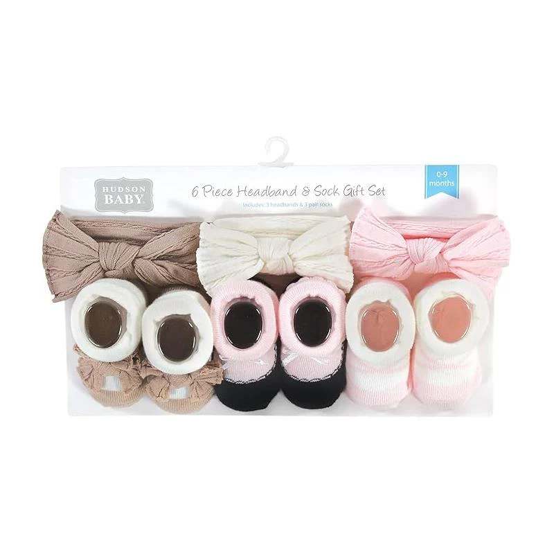 Baby Vision 6Pk Knit Headband & Sock Set, Pink Taupe - Image 5