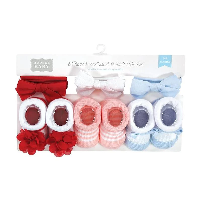 Baby Vision 6Pk Linen Headband & Sock Set, Red Blue - Image 5