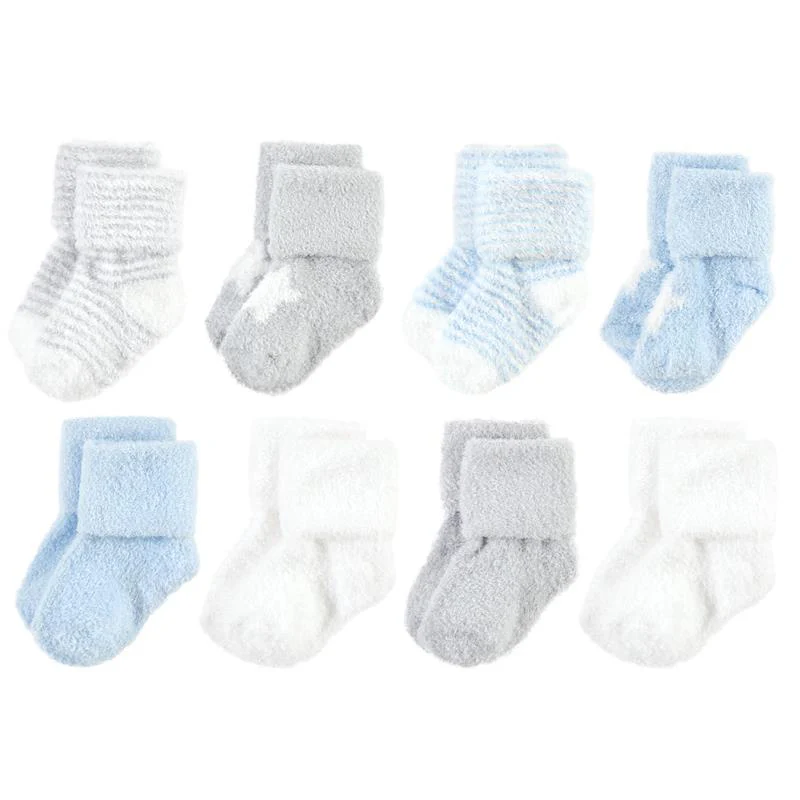 Baby Vision 8Pk Unisex Baby Cotton Rich Newborn & Terry Socks, Blue Star, 12/24M