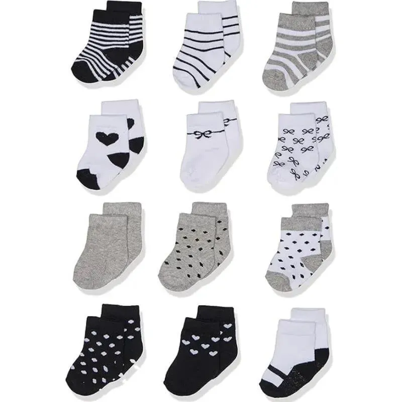 Baby Vision - 12Pk Baby Girl Gray & Black Cotton Socks