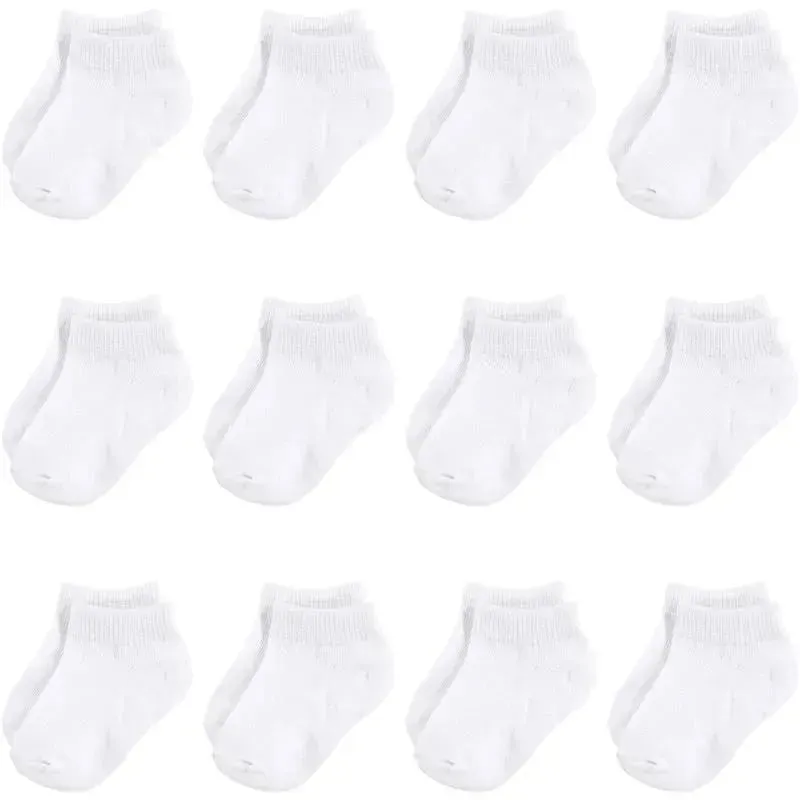 Baby Vision - Baby Girls' Cotton Rich Newborn and Terry Socks, White No-show, 0-6M, 12Pk