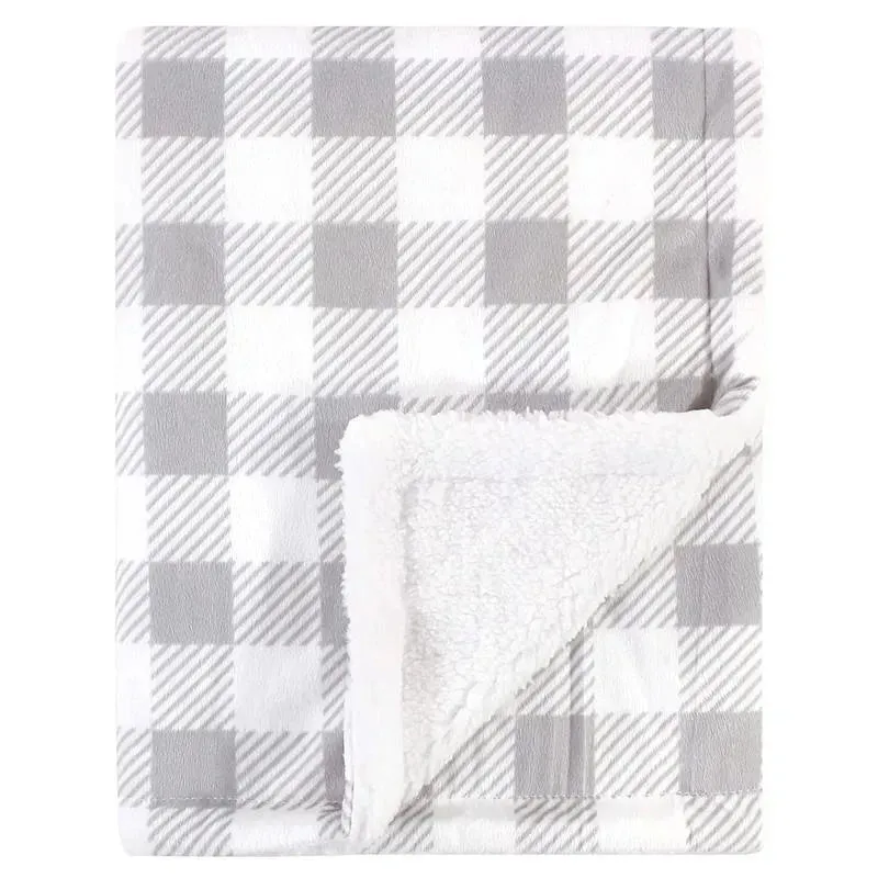 Baby Vision Blanket with Sherpa Back, Gray Plaid