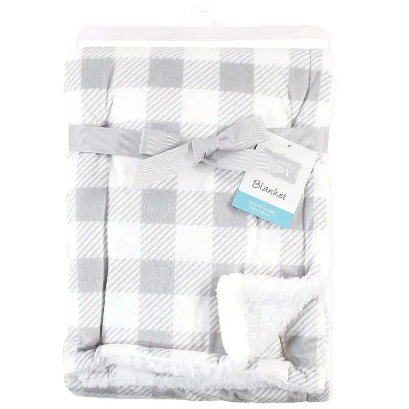 Baby Vision Blanket with Sherpa Back, Gray Plaid - Image 2