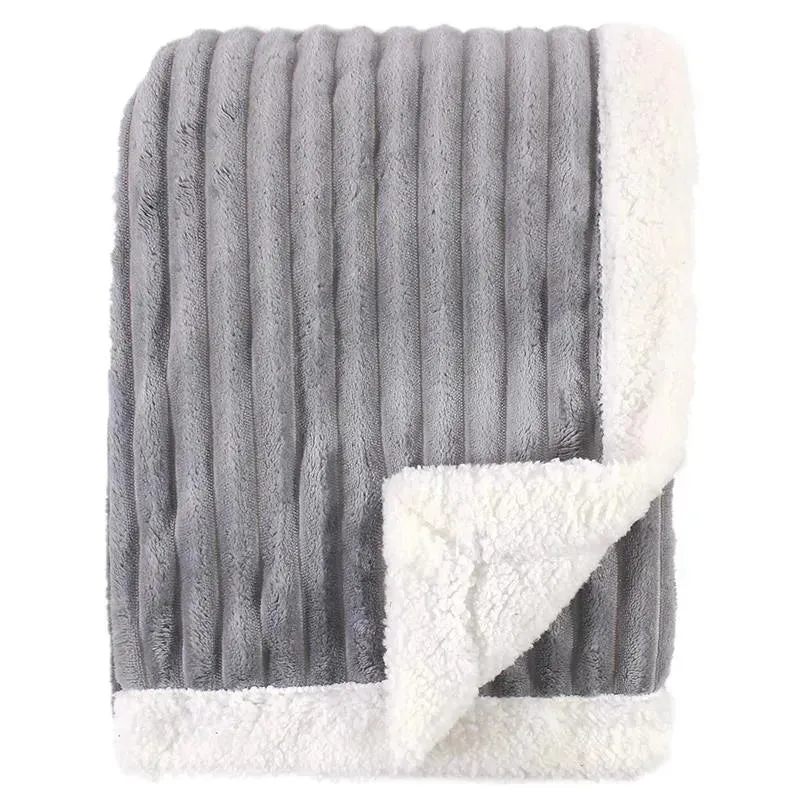 Baby Vision Corduroy Blanket with Sherpa Backing and Trim, Gray