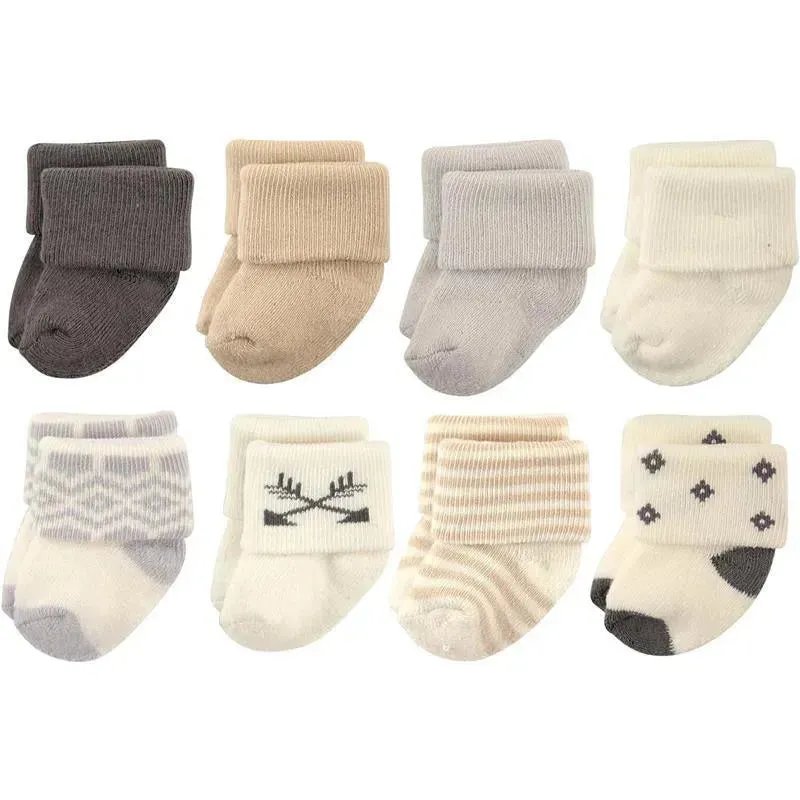 Baby Vision - Hudson Baby Baby Girls' Cotton Rich Newborn and Terry Socks, Aztec, 0-6M, 8Pk