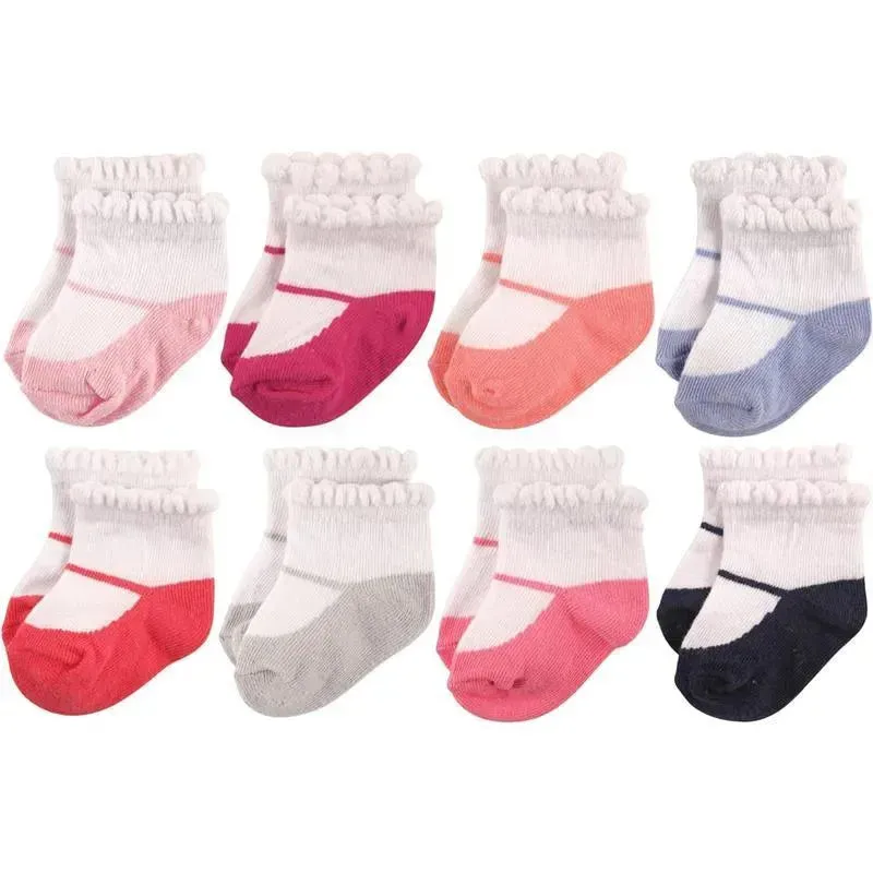 Baby Vision - Hudson Baby Baby Girls' Cotton Rich Newborn and Terry Socks, Mary Jane, 0-6M, 8Pk