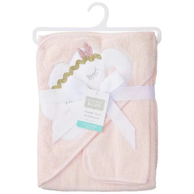 Baby Vision - Hudson Baby Cotton Hooded Towel and Washcloth, Boho Cloud - Image 3