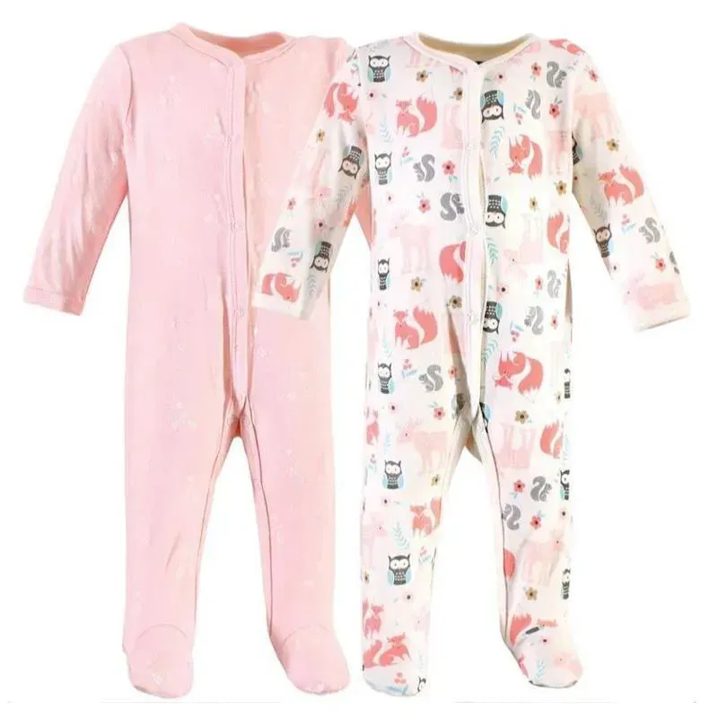 Baby Vision - Hudson Baby Girl 2Pk Cotton Snap Sleep & Play, Girl Forest