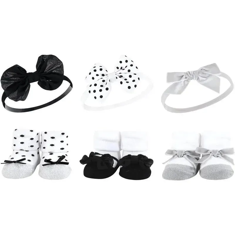 Baby Vision - Hudson Baby Girl's Headband and Socks Giftset, Black/Silver