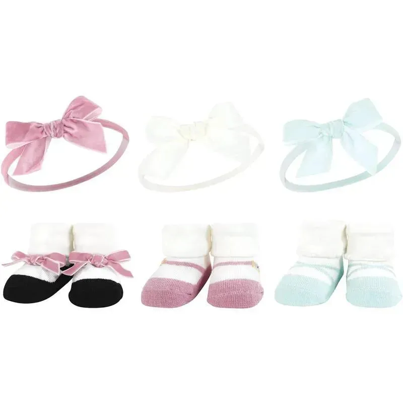 Baby Vision - Hudson Baby Girl's Headband and Socks Giftset, Blush Mint