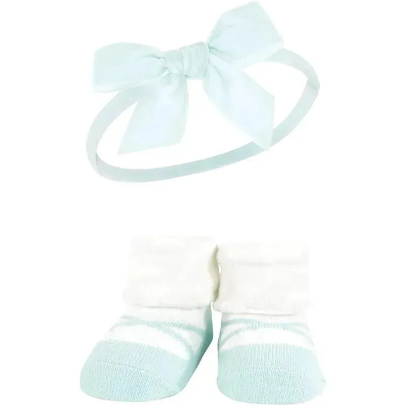 Baby Vision - Hudson Baby Girl's Headband and Socks Giftset, Blush Mint - Image 2