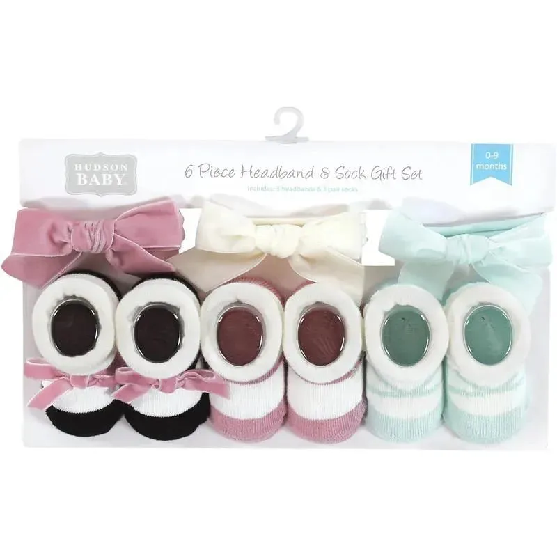 Baby Vision - Hudson Baby Girl's Headband and Socks Giftset, Blush Mint - Image 5