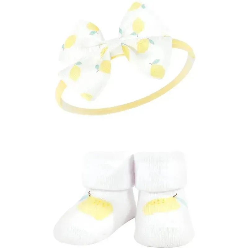 Baby Vision - Hudson Baby Girl's Headband and Socks Giftset, Lemon - Image 2