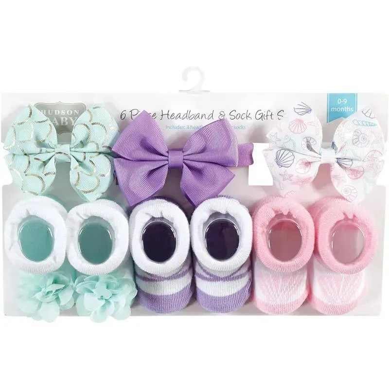 Baby Vision - Hudson Baby Girl's Headband and Socks Giftset, Mermaid - Image 5