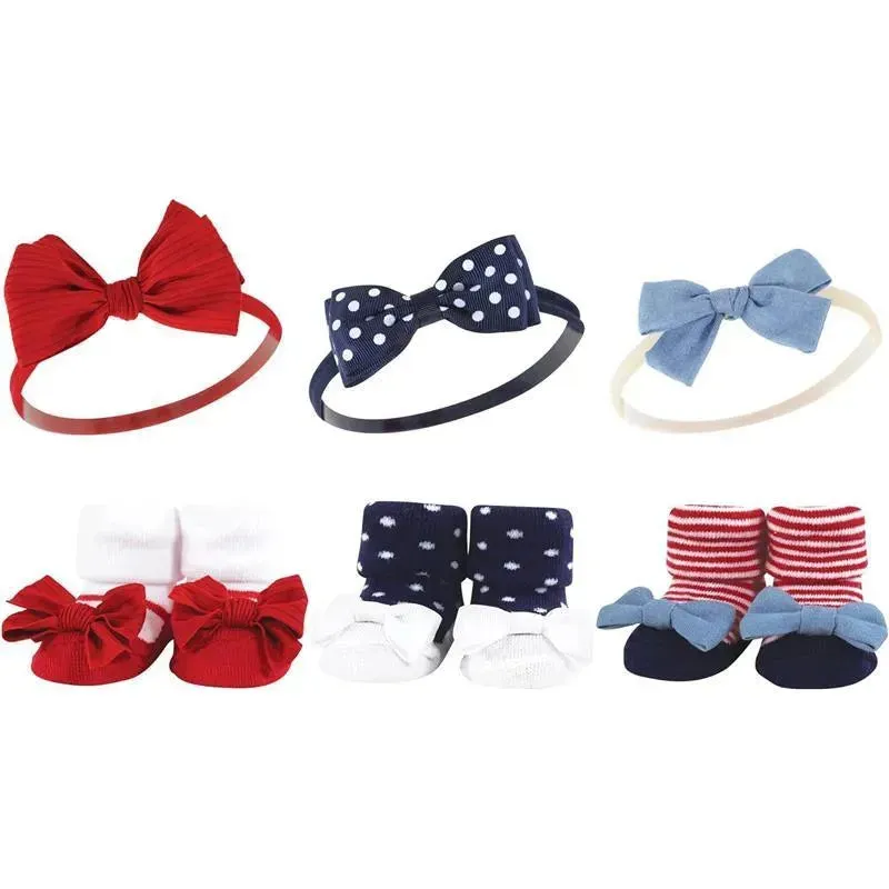 Baby Vision - Hudson Baby Girl's Headband and Socks Giftset, Red Chambray