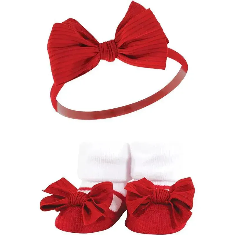 Baby Vision - Hudson Baby Girl's Headband and Socks Giftset, Red Chambray - Image 4