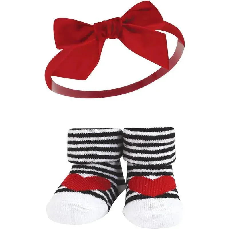 Baby Vision - Hudson Baby Girl's Headband and Socks Giftset, Red Pink - Image 3