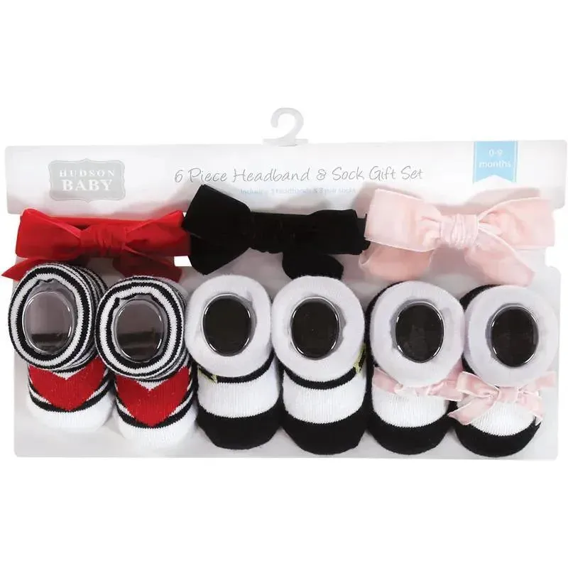 Baby Vision - Hudson Baby Girl's Headband and Socks Giftset, Red Pink - Image 4