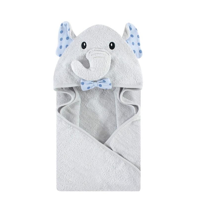 Baby Vision - Hudson Baby Unisex Baby Cotton Animal Face Hooded Towel, Blue Dots Gray Elephant, One Size