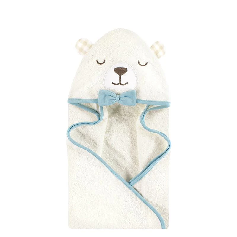 Baby Vision - Hudson Baby Unisex Baby Cotton Animal Face Hooded Towel, Gingham Bear Boy, One Size
