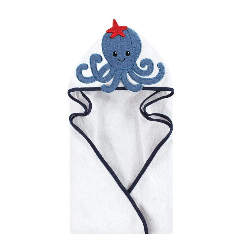 Baby Vision - Hudson Baby Unisex Baby Cotton Animal Face Hooded Towel, Octopus, One Size