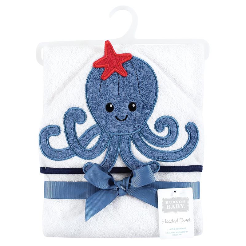 Baby Vision - Hudson Baby Unisex Baby Cotton Animal Face Hooded Towel, Octopus, One Size - Image 2